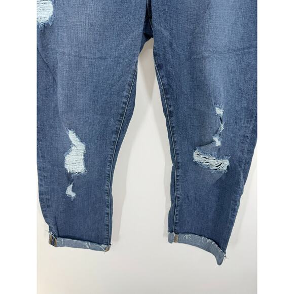 Good American Womens Denim High Rise Distressed Jeans Fly Roll Cuff Size 24 NWOT - Picture 2 of 3
